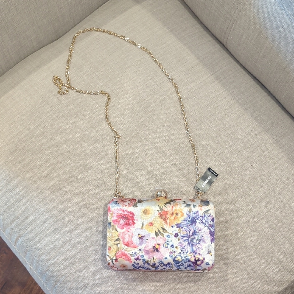 Express Floral Clutch with Gold Chain